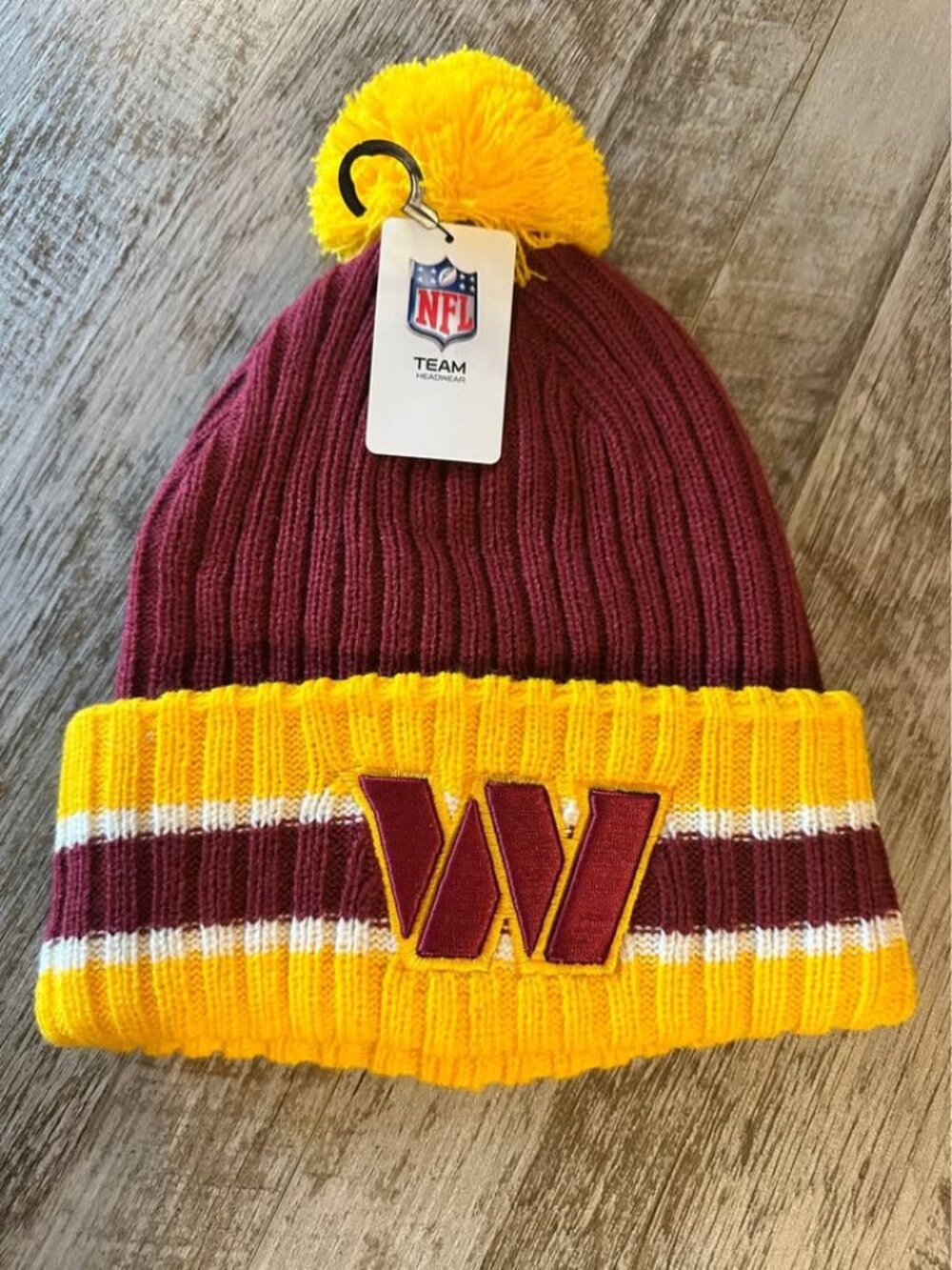 NFL Team Headwear Washington Commanders Pom Beanie